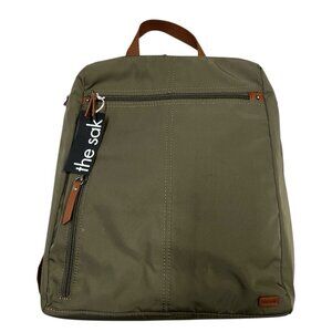 The Sak Esperato Green Nylon Backpack Style Unisex Vegan Leather Straps Travel